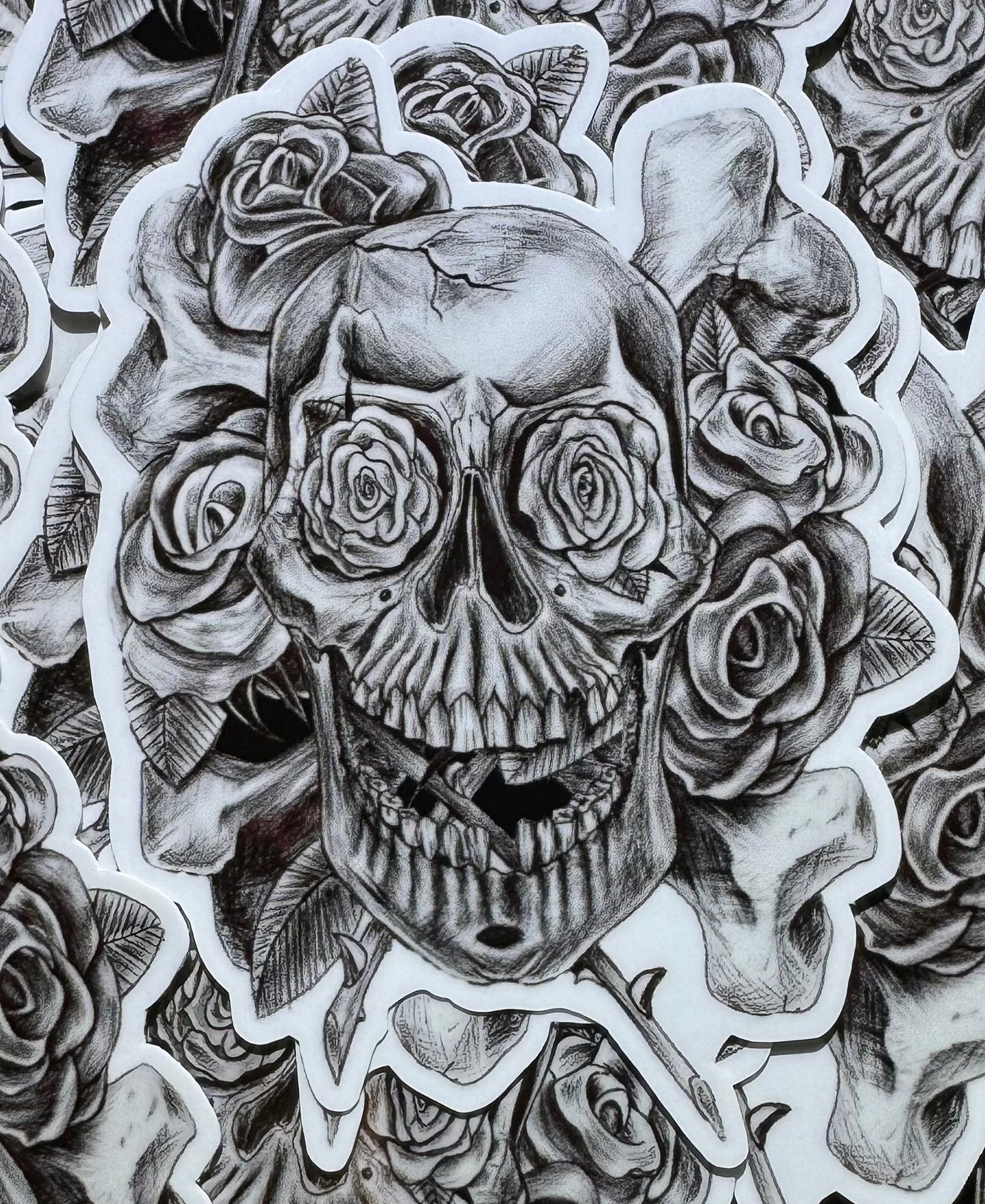 Skull an Roses 3x3 die cut vinyl stickers