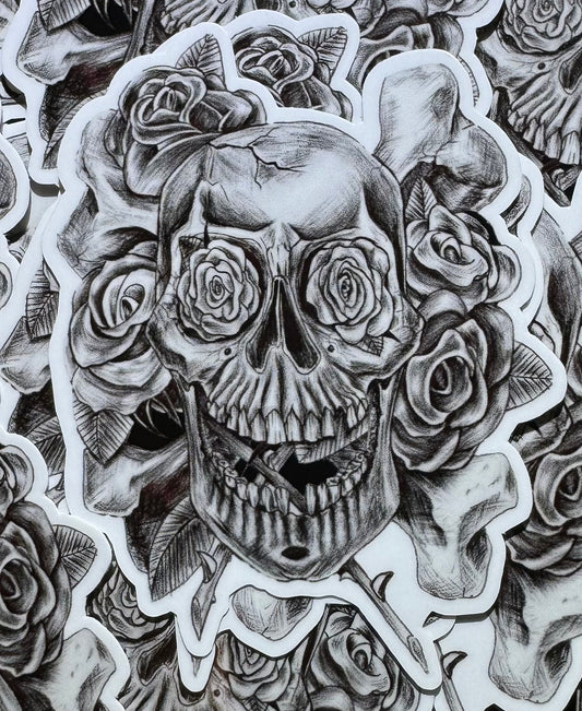 Skull an Roses 3x3 die cut vinyl stickers